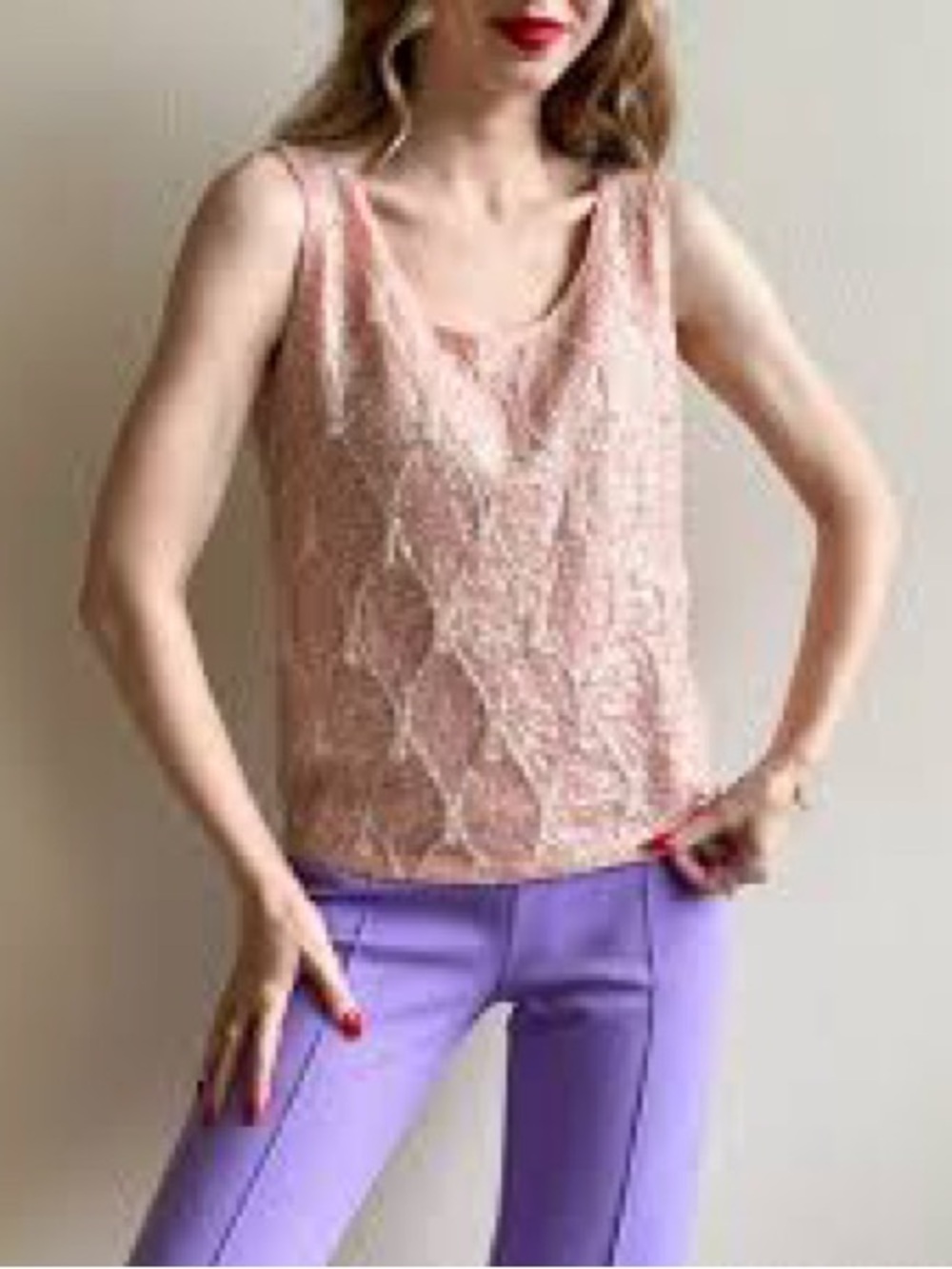 Vintage Embellished Pink Sequin Tank Top